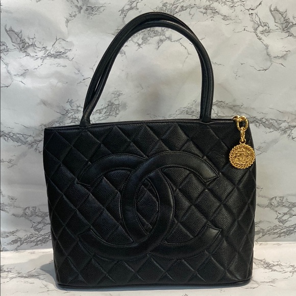 CHANEL Handbags - Chanel Black Quilted Caviar leather Medallion Tote